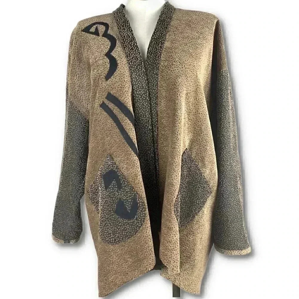 Beppa jacket size M brown black vintage 80s artesian wearable art geometric - Picture 1 of 12